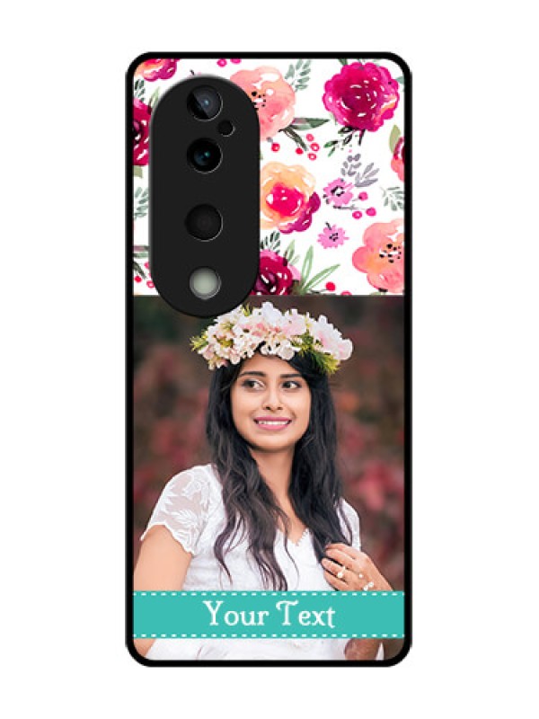 Custom Vivo T3 Ultra Custom Glass Phone CaseWater Colors Floral Design