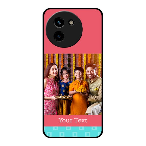Vivo T3X 5G Custom Glass Phone CasePeach and Blue Color Design