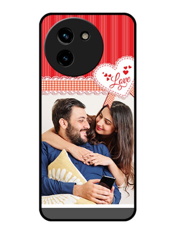 Custom Vivo T3X 5G Custom Glass Phone CaseRed Love Pattern Design