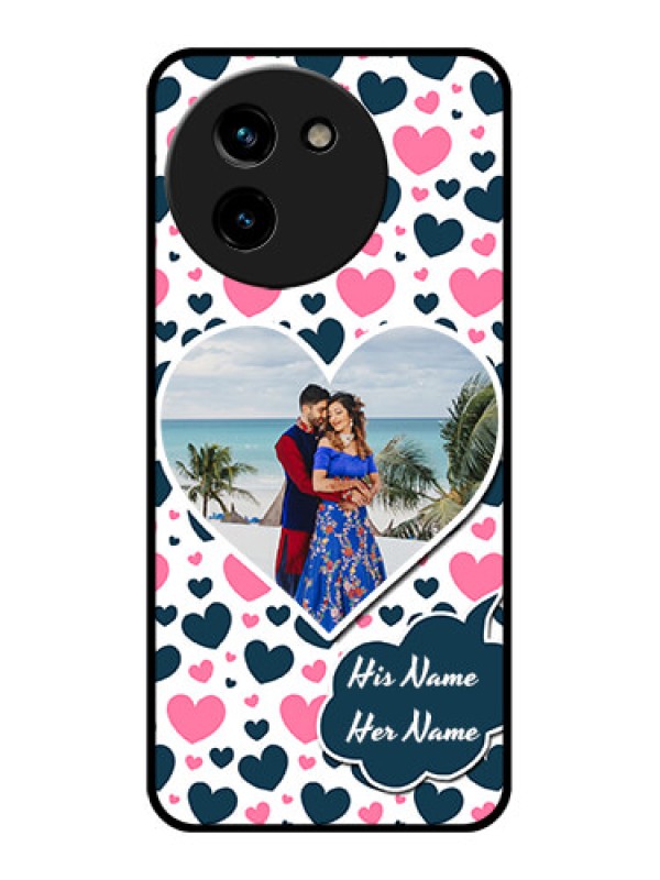 Custom Vivo T3X 5G Custom Glass Phone CasePink and Blue Heart Design