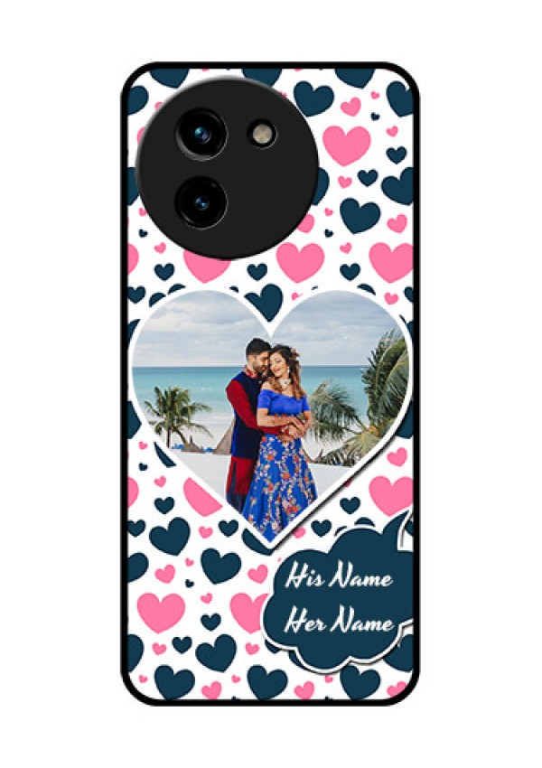 Vivo T3X 5G Custom Glass Phone CasePink and Blue Heart Design