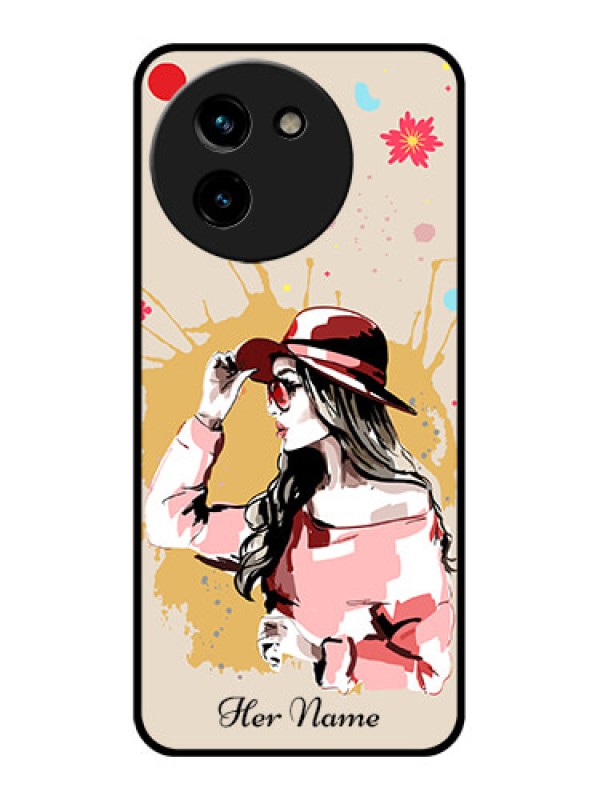 Custom Vivo T3X 5G Custom Glass Phone CaseWomen With Pink Hat Design