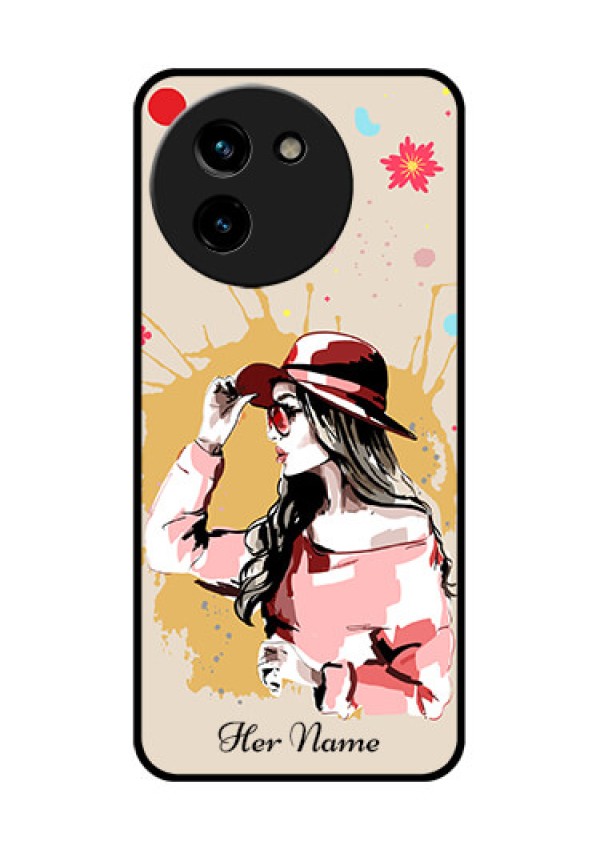 Vivo T3X 5G Custom Glass Phone CaseWomen With Pink Hat Design