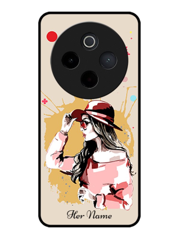 Custom Vivo T4 5G Custom Glass Phone Case - Women With Pink Hat Design