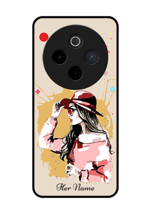 Vivo T4 5G Custom Glass Phone Case - Women With Pink Hat Design
