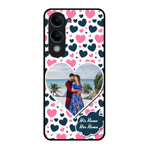 Vivo T4 Lite Custom Glass Phone Case - Pink & Blue Heart Design