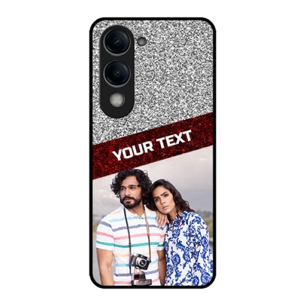 Vivo T4 Lite Custom Glass Phone Case - Image Holder With Glitter Strip Design Vivo T4 Lite Custom Glass Phone Case - Image Holder With Glitter Strip Design