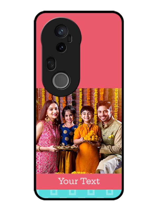 Custom Vivo T4 Ultra 5G Custom Glass Phone Case - Peach & Blue Color Design