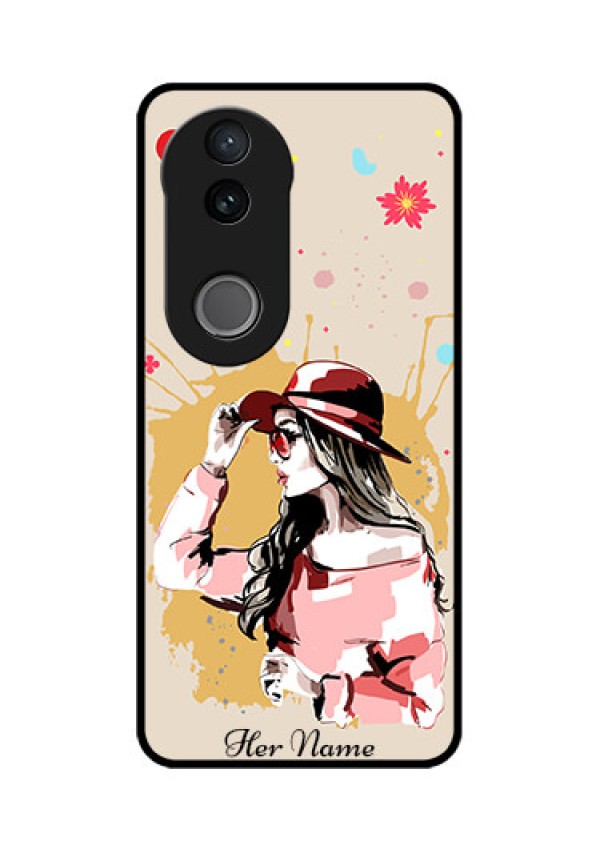 Vivo T4R 5G Custom Glass Phone Case - Women With Pink Hat Design