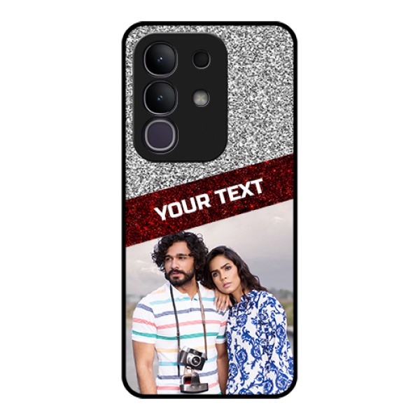 Vivo T4x 5G Custom Glass Phone Case - Image Holder With Glitter Strip Design Vivo T4x 5G Custom Glass Phone Case - Image Holder With Glitter Strip Design
