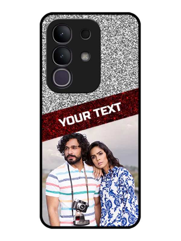 Custom Vivo T4x 5G Custom Glass Phone Case - Image Holder With Glitter Strip Design