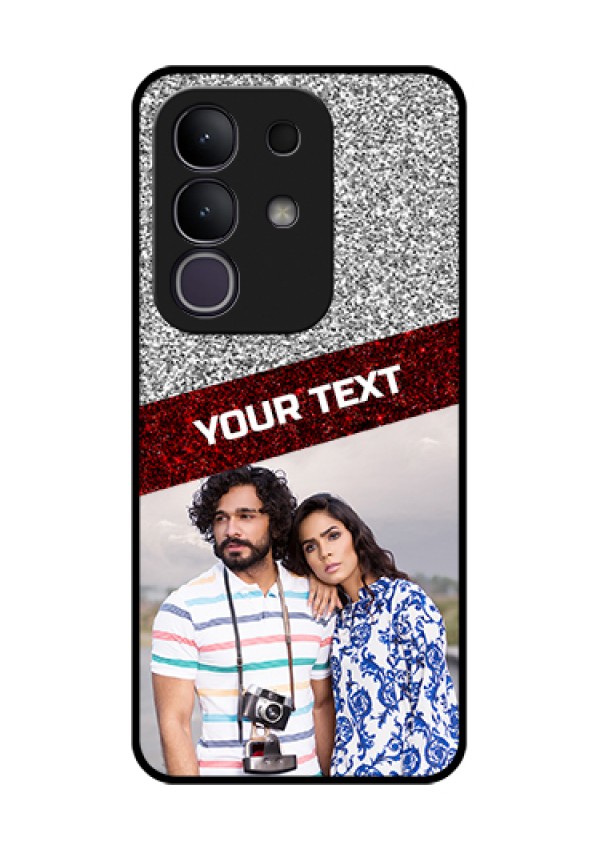 Vivo T4x 5G Custom Glass Phone Case - Image Holder With Glitter Strip Design
