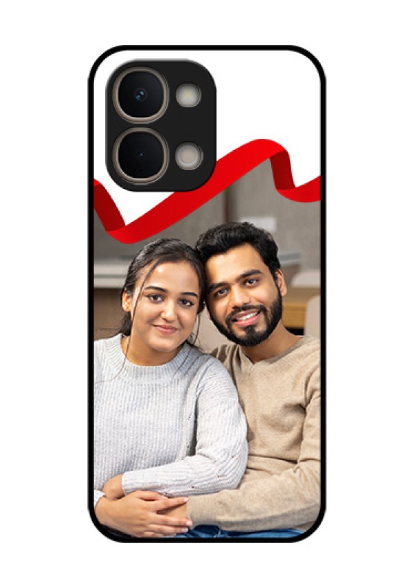 Vivo T5X 5G Custom Glass Phone Case - Red Ribbon Frame Design