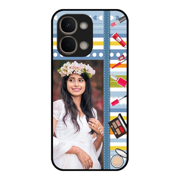 Vivo T5X 5G Custom Glass Phone Case - Makeup Icons Design