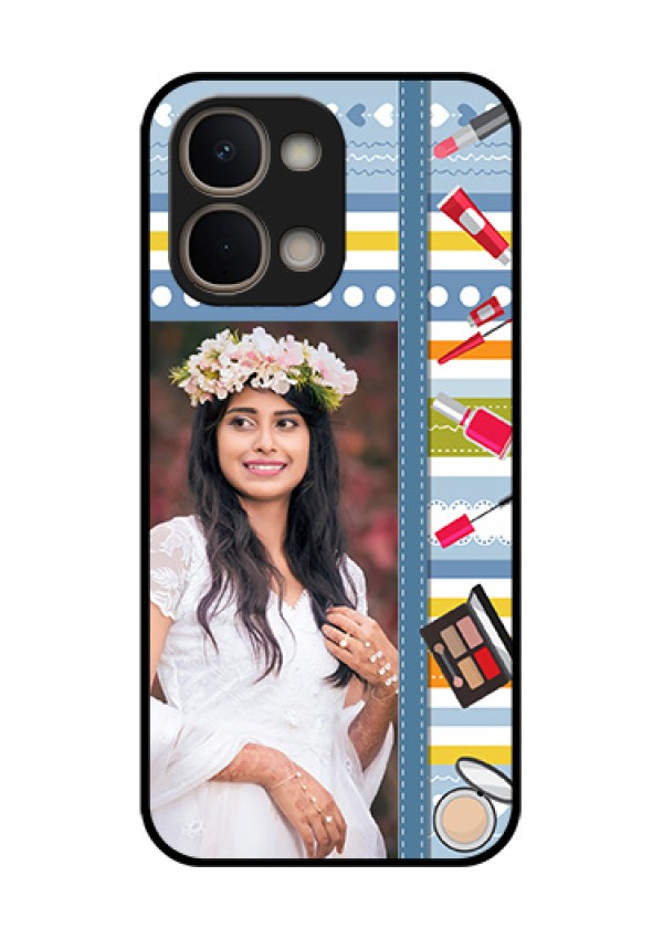 Vivo T5X 5G Custom Glass Phone Case - Makeup Icons Design