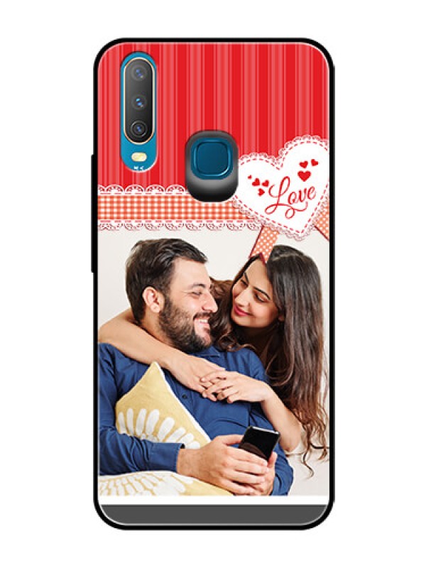 Custom Vivo U10 Custom Glass Mobile Case  - Red Love Pattern Design