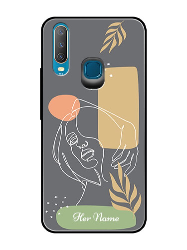 Custom Vivo U10 Custom Glass Phone Case - Gazing Woman line art Design