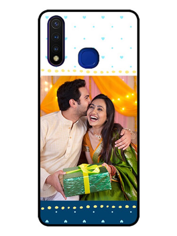 Custom Vivo U20 Personalized Glass Phone Case  - White and Blue Abstract Design