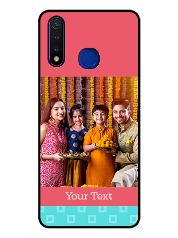 Custom Vivo U20 Personalized Glass Phone Case  - Peach & Blue Color Design