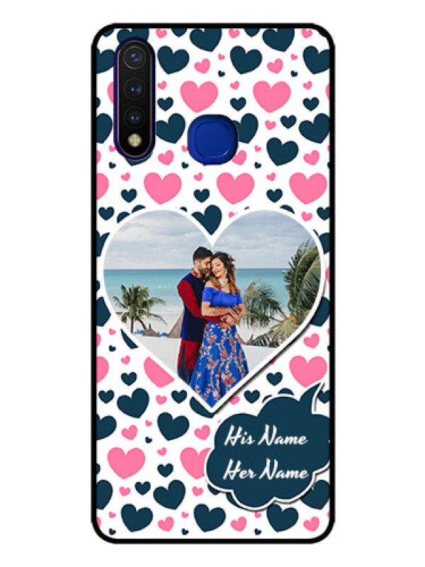 Custom Vivo U20 Custom Glass Phone Case  - Pink & Blue Heart Design