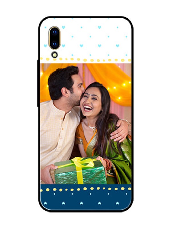 Custom Vivo V11 Pro Personalized Glass Phone Case  - White and Blue Abstract Design