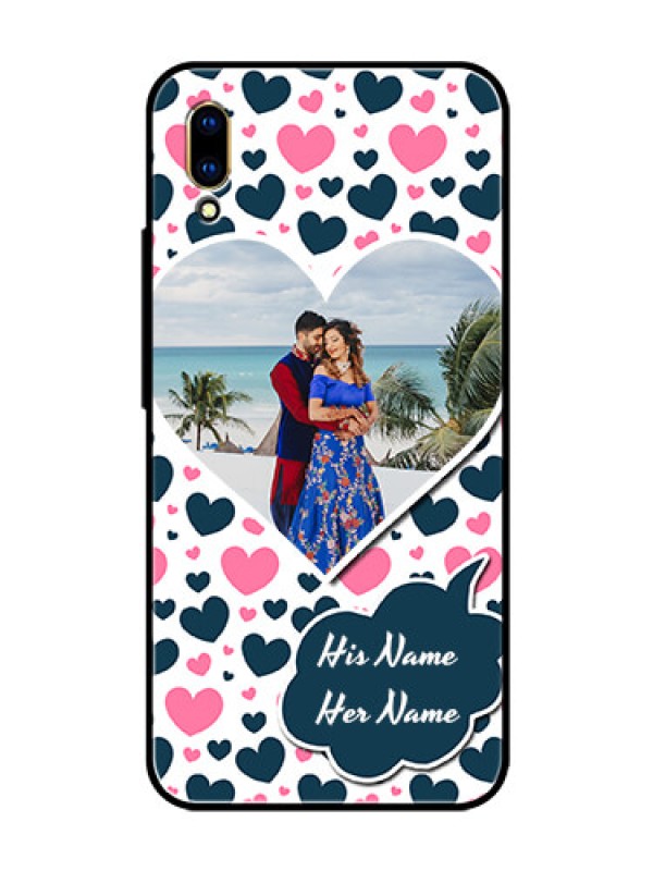 Custom Vivo V11 Pro Custom Glass Phone Case  - Pink & Blue Heart Design