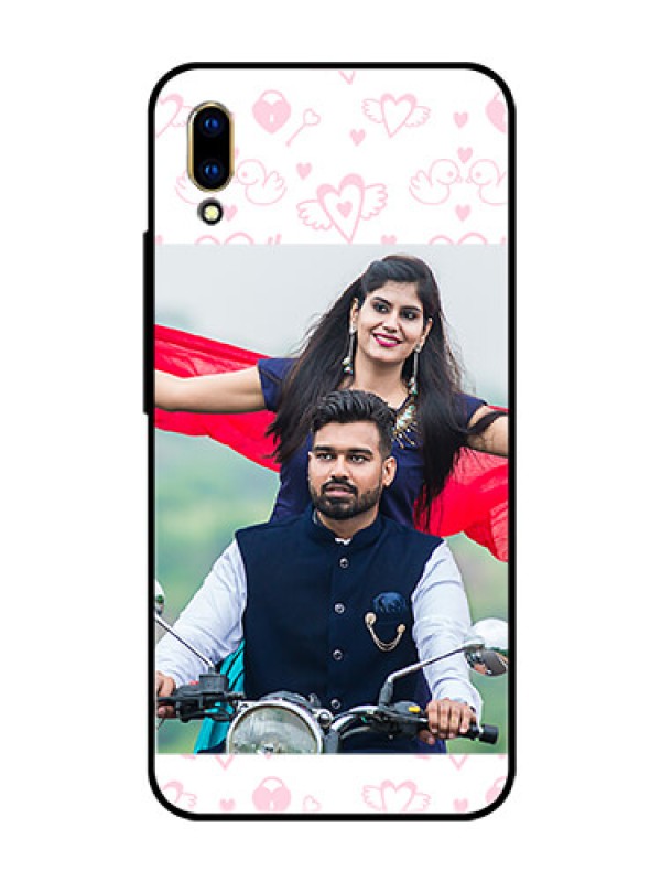 Custom Vivo V11 Pro Custom Glass Mobile Case  - Pink Flying Heart Design