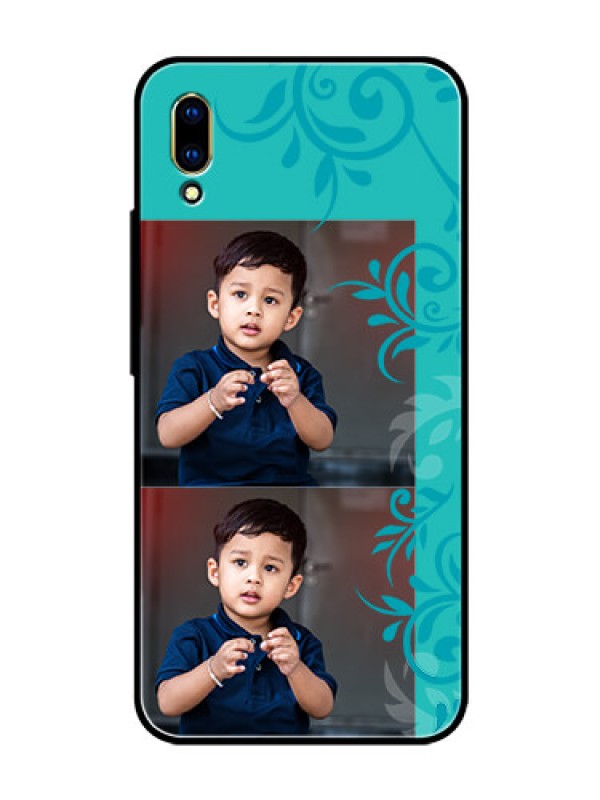 Custom Vivo V11 Pro Personalized Glass Phone Case  - with Photo and Green Floral Design 