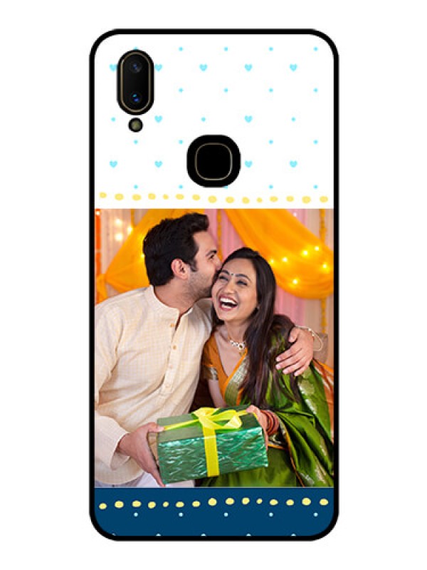 Custom Vivo V11 Personalized Glass Phone Case  - White and Blue Abstract Design