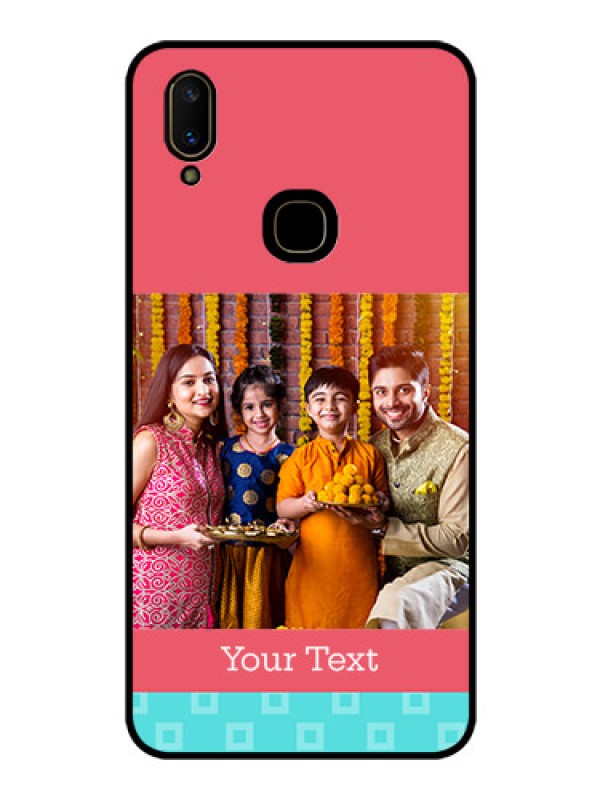 Custom Vivo V11 Personalized Glass Phone Case  - Peach & Blue Color Design