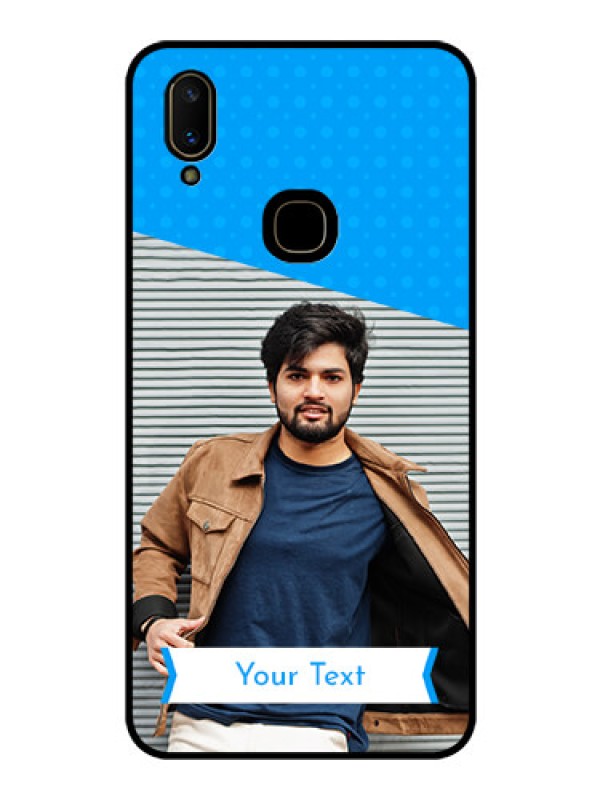 Custom Vivo V11 Photo Printing on Glass Case  - Simple Blue Color Design