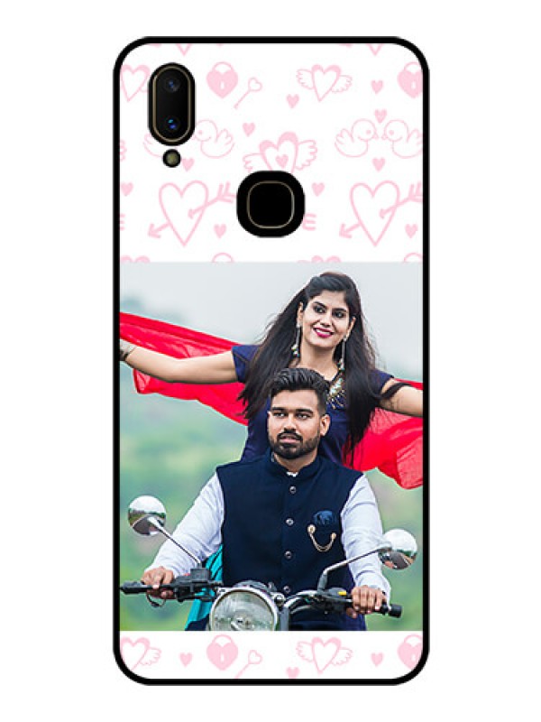 Custom Vivo V11 Custom Glass Mobile Case  - Pink Flying Heart Design