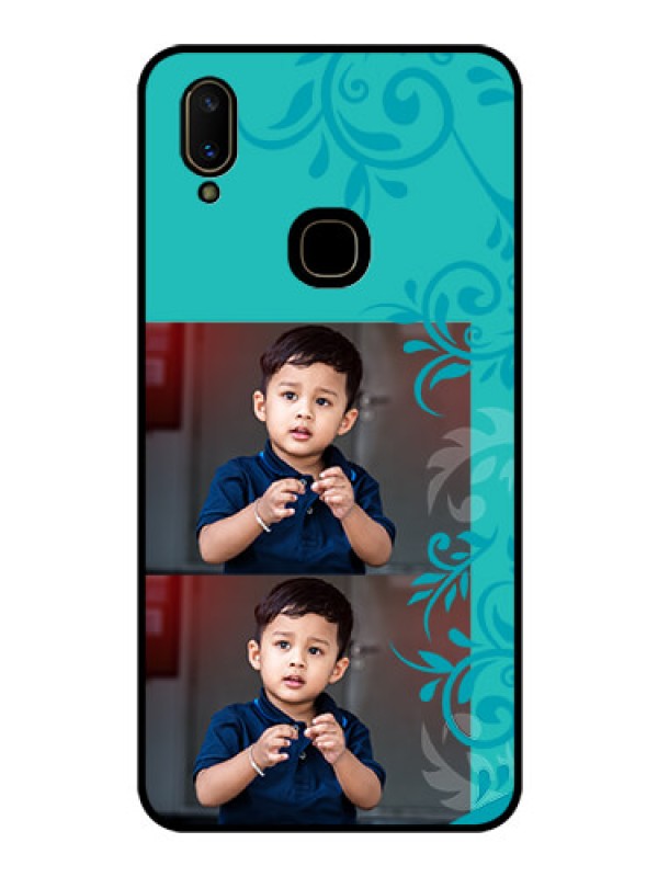 Custom Vivo V11 Personalized Glass Phone Case  - with Photo and Green Floral Design 