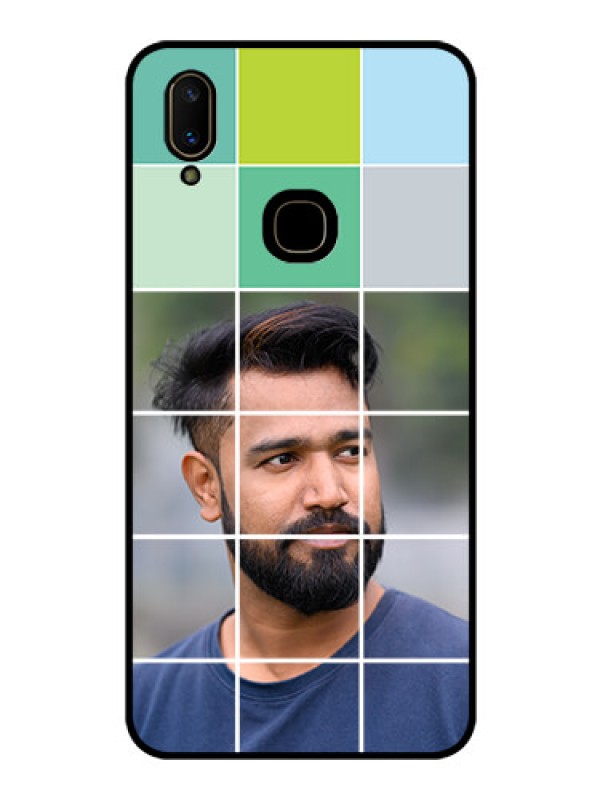 Custom Vivo V11 Photo Printing on Glass Case  - with white box pattern 