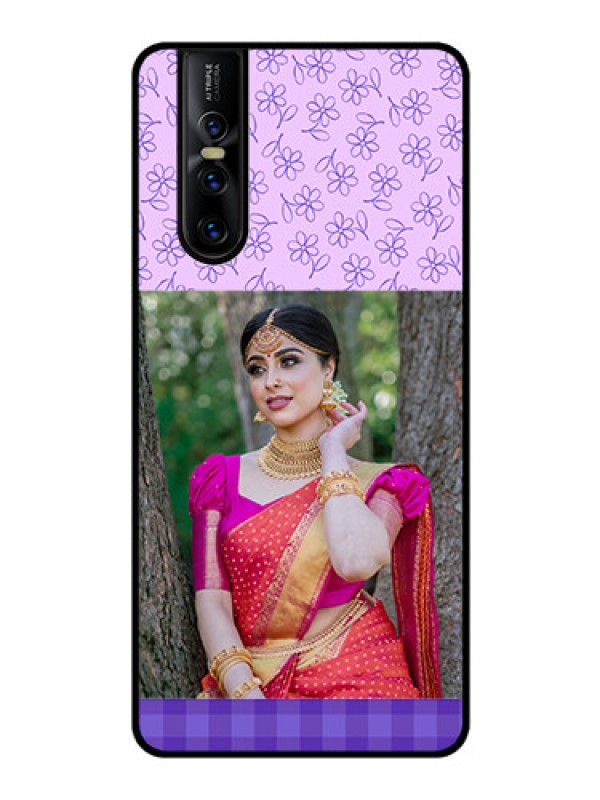Custom Vivo V15 Pro Custom Glass Phone Case  - Purple Floral Design