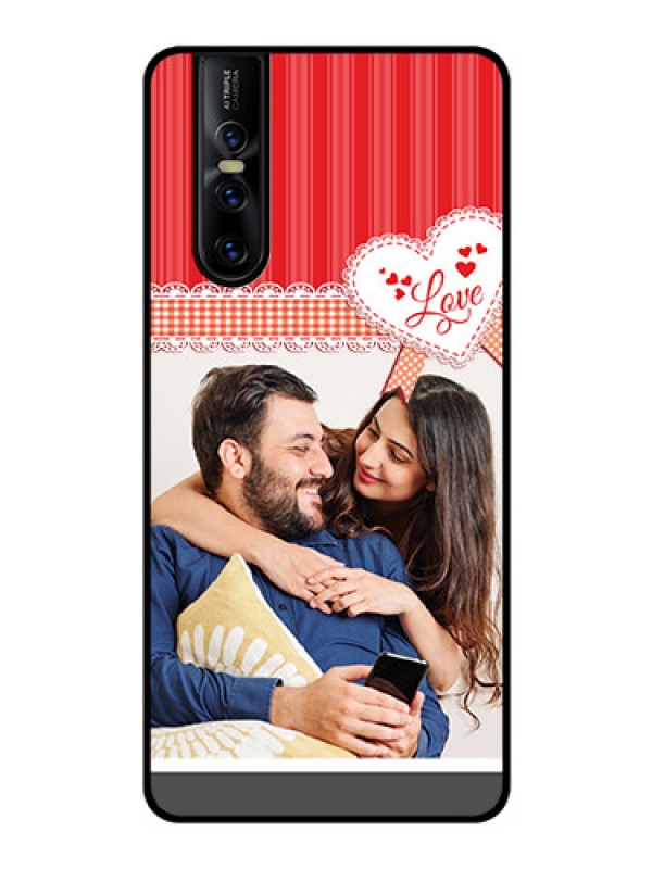 Custom Vivo V15 Pro Custom Glass Mobile Case  - Red Love Pattern Design