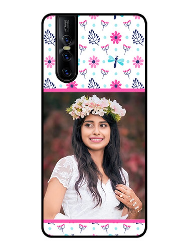Custom Vivo V15 Pro Photo Printing on Glass Case  - Colorful Flower Design