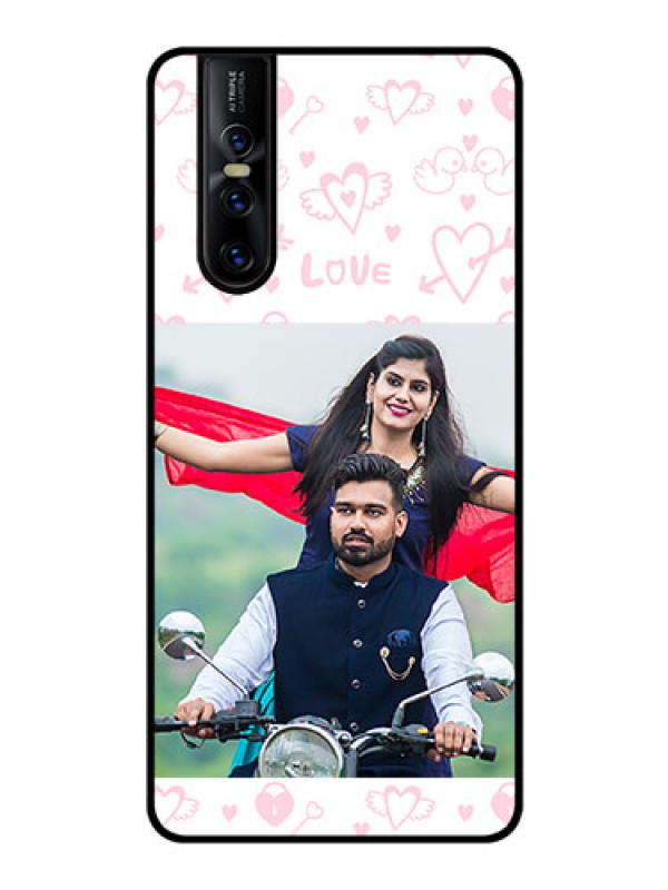 Custom Vivo V15 Pro Custom Glass Mobile Case  - Pink Flying Heart Design