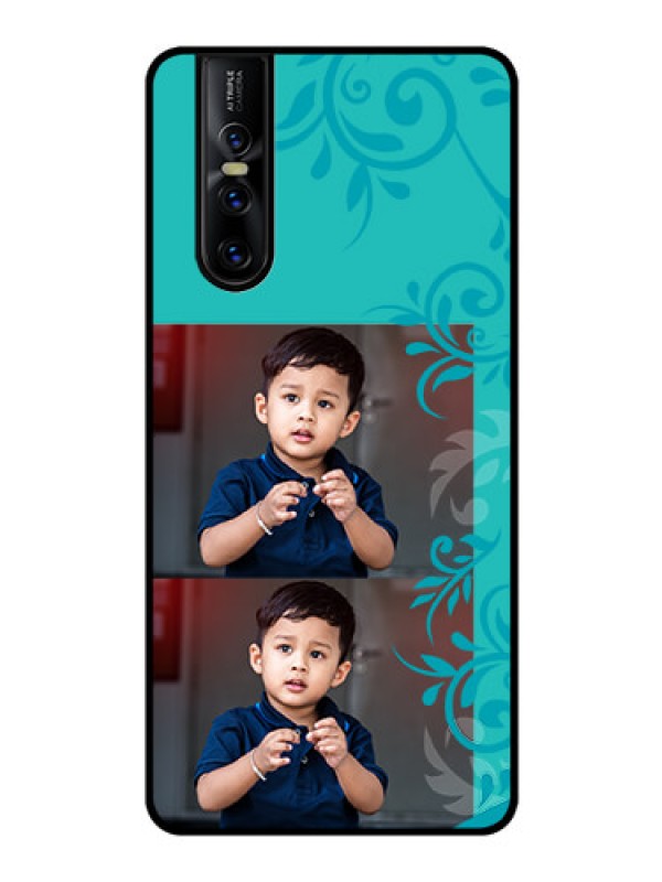 Custom Vivo V15 Pro Personalized Glass Phone Case  - with Photo and Green Floral Design 