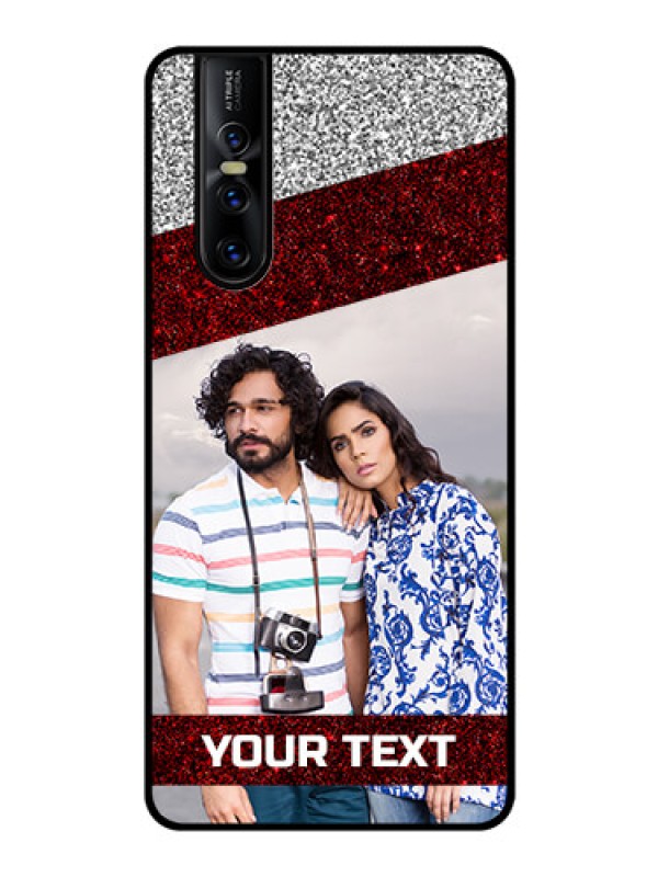 Custom Vivo V15 Pro Personalized Glass Phone Case  - Image Holder with Glitter Strip Design