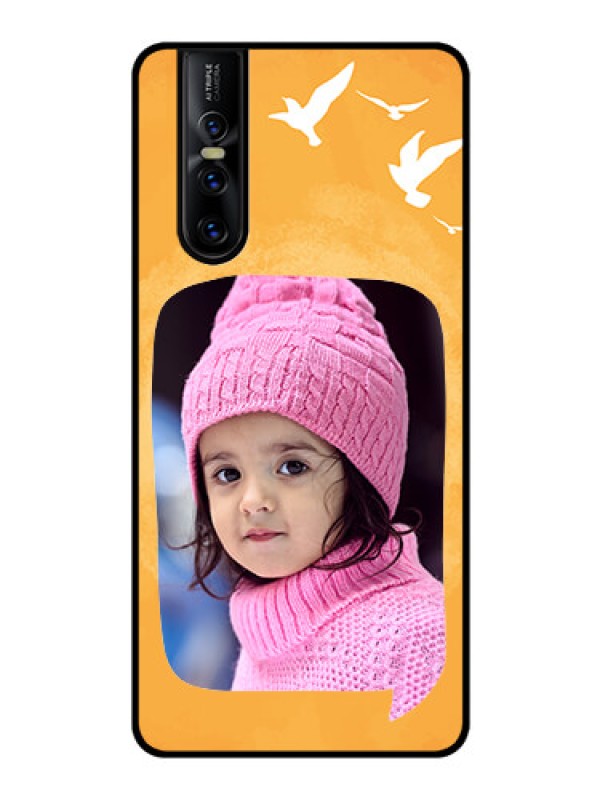 Custom Vivo V15 Pro Personalized Glass Phone Case  - Water Color Design with Bird Icons