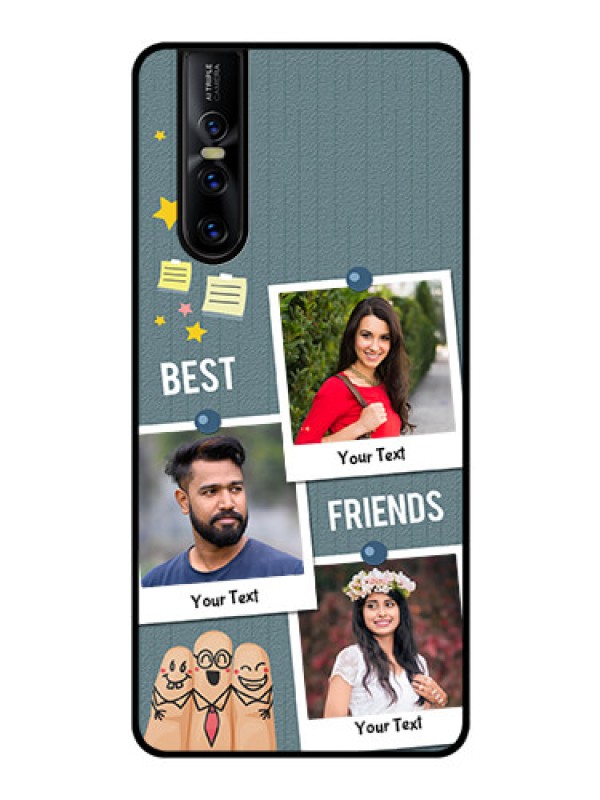 Custom Vivo V15 Pro Personalized Glass Phone Case  - Sticky Frames and Friendship Design