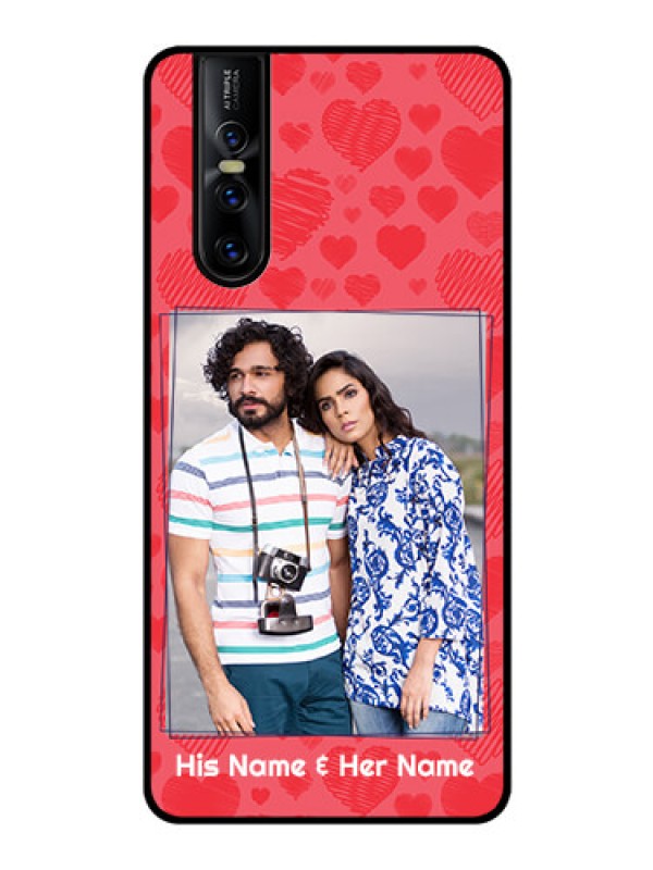 Custom Vivo V15 Pro Photo Printing on Glass Case  - with Red Heart Symbols Design