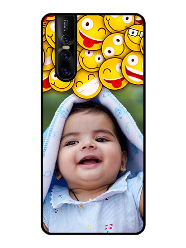 Custom Vivo V15 Pro Custom Glass Mobile Case  - with Smiley Emoji Design