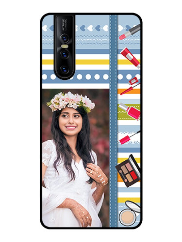 Custom Vivo V15 Pro Personalized Glass Phone Case  - Makeup Icons Design
