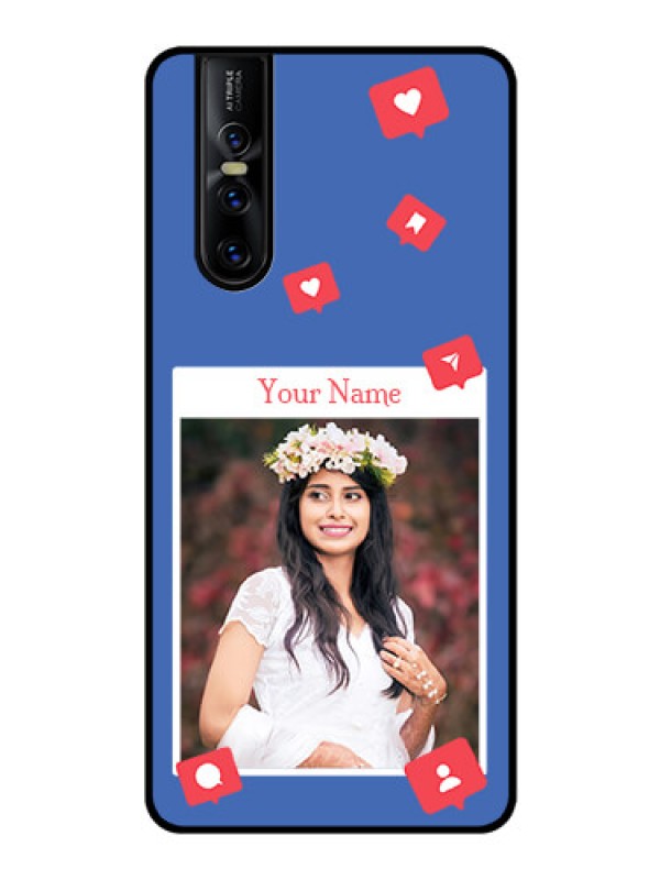 Custom Vivo V15 Pro Custom Glass Phone Case - Like Share And Comment Design