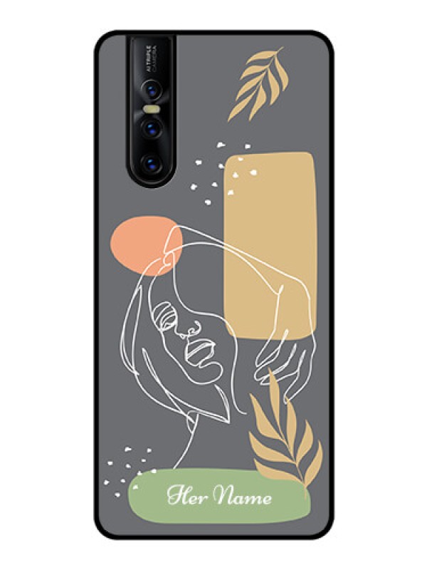 Custom Vivo V15 Pro Custom Glass Phone Case - Gazing Woman line art Design