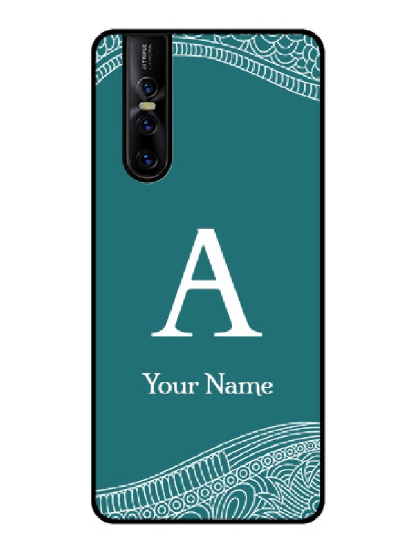 Custom Vivo V15 Pro Personalized Glass Phone Case - line art pattern with custom name Design