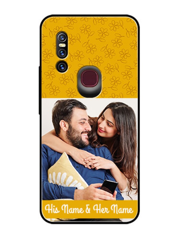 Custom Vivo V15 Custom Glass Mobile Case  - Yellow Floral Design