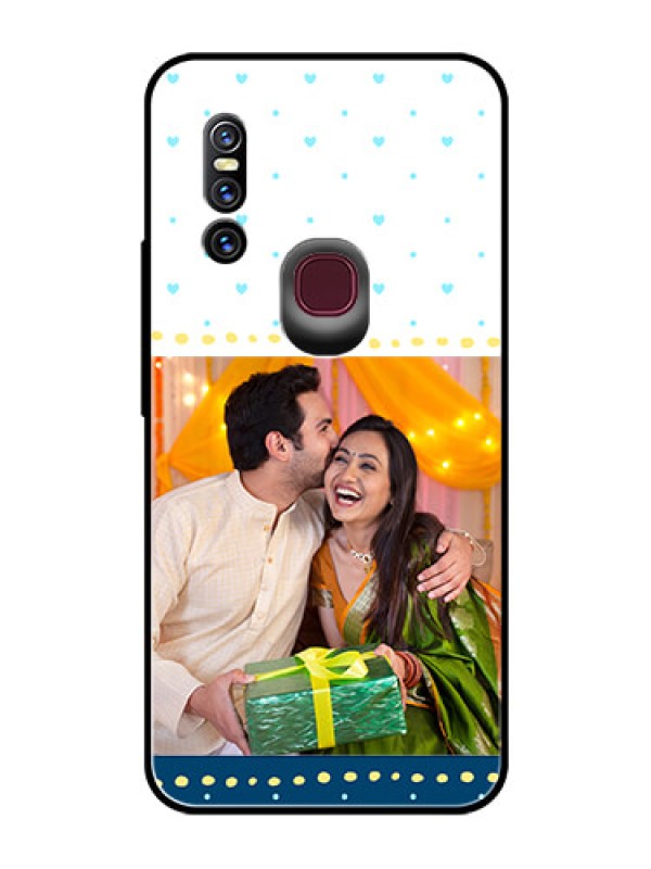 Custom Vivo V15 Personalized Glass Phone Case  - White and Blue Abstract Design